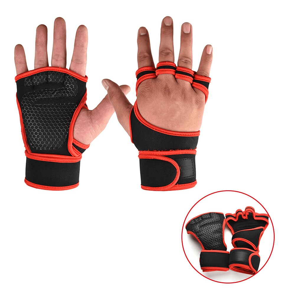 Training Non-slip Elastic Gloves SF0898 for outdoor sports, featuring black and red design, perfect for palm protection.
